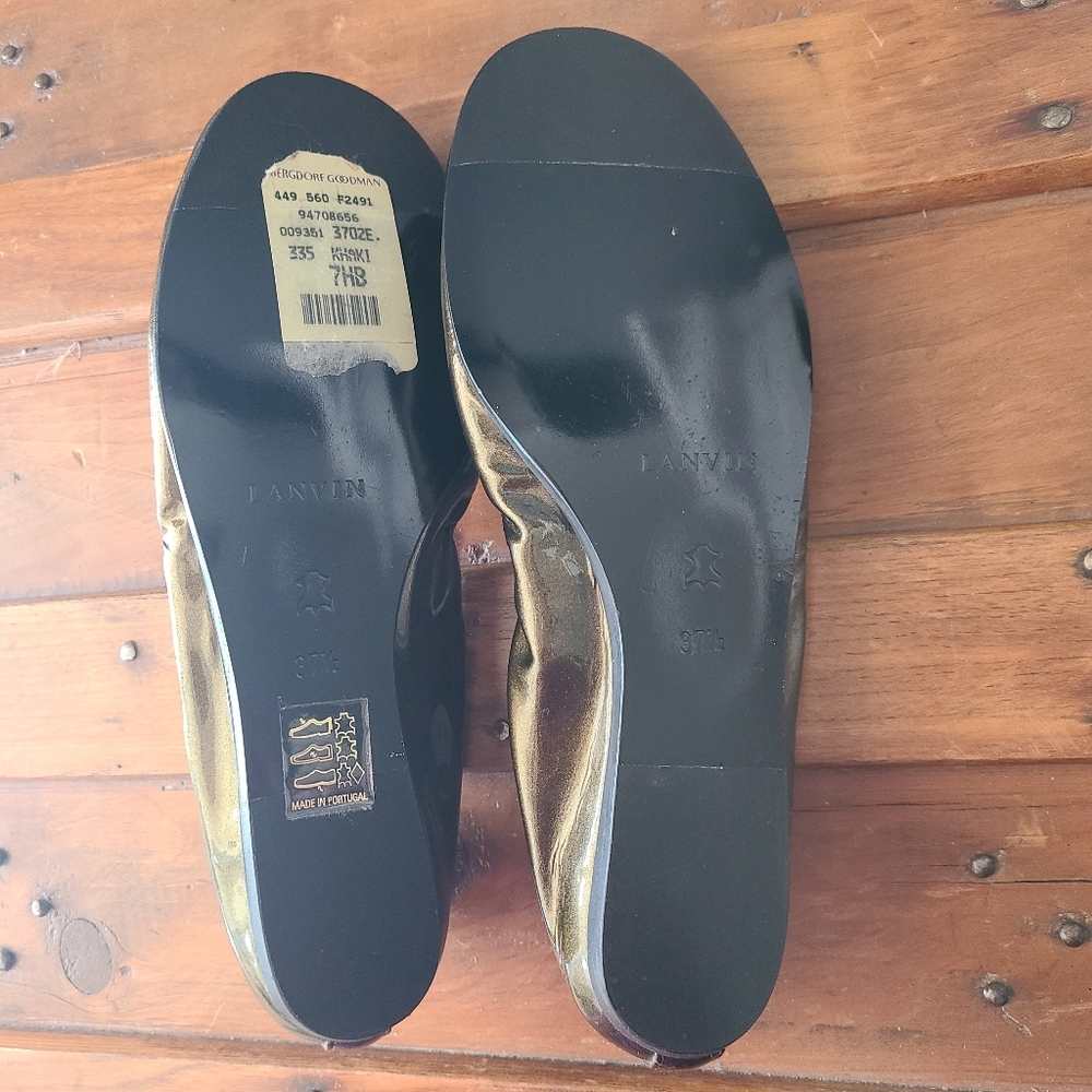 Lanvin Women Patent Leather Kaki Ballet Flat  Size 37 1/2 - Picture 6 of 14
